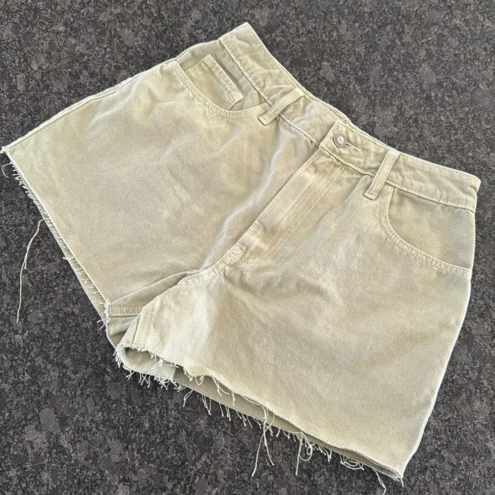 Women's Washed Sage Green Frayed Hem Shorts